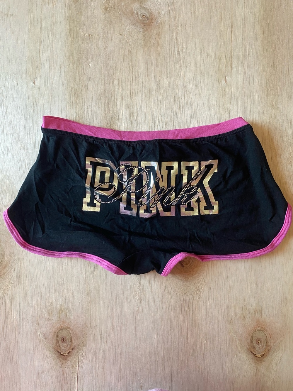PINK Victoria's Secret Black Shorts with Pink Trim & Silver Logo